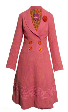 Pink/Orange Knee Length Double Breasted Coat