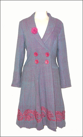 Purple Knee Length Double Breasted Coat