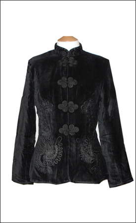 Black Womens Velvet Fitted Jacket with Black Embroidery