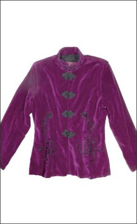 Magenta Womens Velvet Fitted Jacket with Black Embroidery