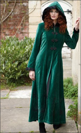 Green Womens Long Hooded Velvet Winter Coat