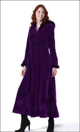 Purple Womens Long Hooded Velvet Winter Coat