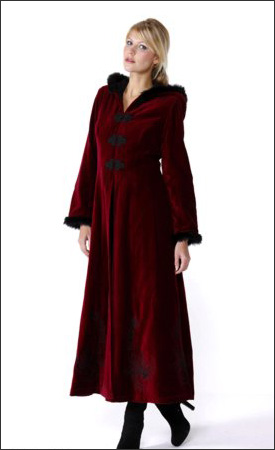 Red Womens Long Hooded Velvet Winter Coat