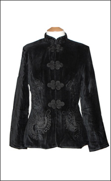 Black Womens Velvet Fitted Jacket with Black Embroidery