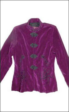 Magenta Womens Velvet Fitted Jacket with Black Embroidery