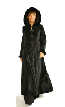 Black Womens Long Hooded Velvet Winter Coat