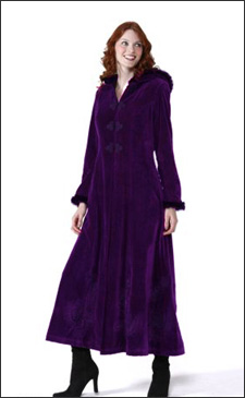Purple Womens Long Hooded Velvet Winter Coat 